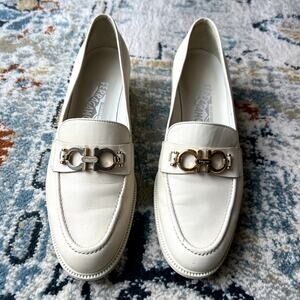 Salvatore Ferragamo Heeled Loafers Cream Size 8 B